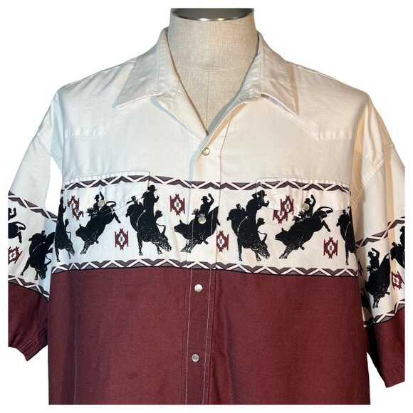 Vintage Roper Western Cowboy Shirt Bull Rodeo Print Pearl Snap Button Size 2XL - Picture 5 of 8